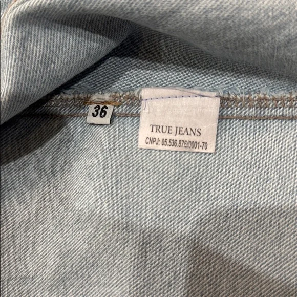 Denim Lace Sleeve Jacket Cropped Distressed Light Wash Boho Chic Size S/M - Picture 5 of 6